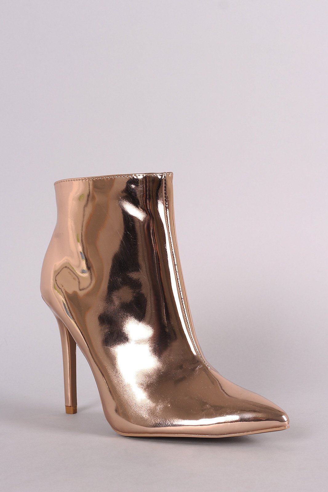 Qupid Metallic Pointy Toe Stiletto Ankle Boots