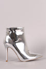 Qupid Metallic Pointy Toe Stiletto Ankle Boots
