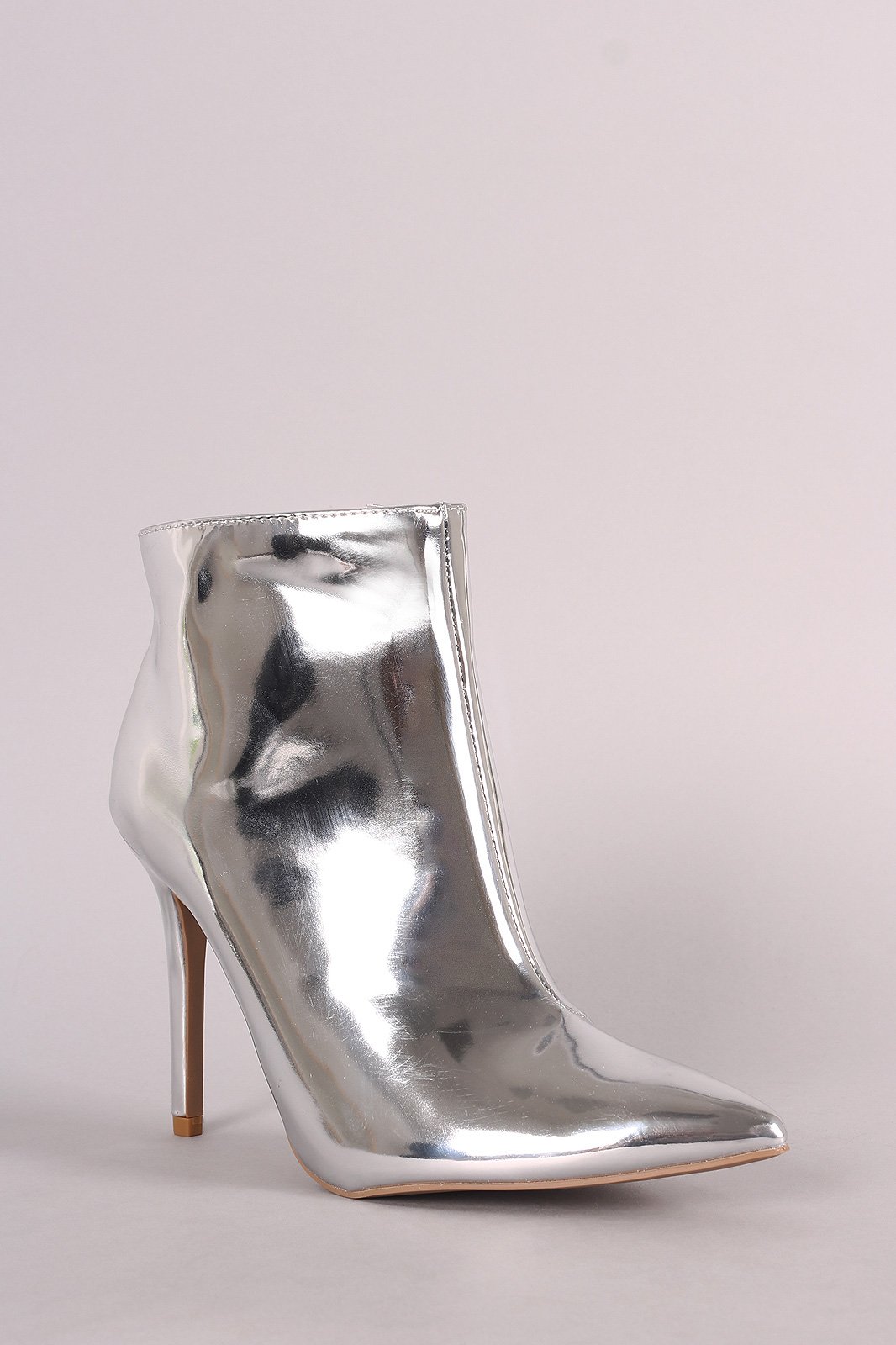 Qupid Metallic Pointy Toe Stiletto Ankle Boots
