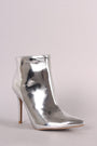 Qupid Metallic Pointy Toe Stiletto Ankle Boots
