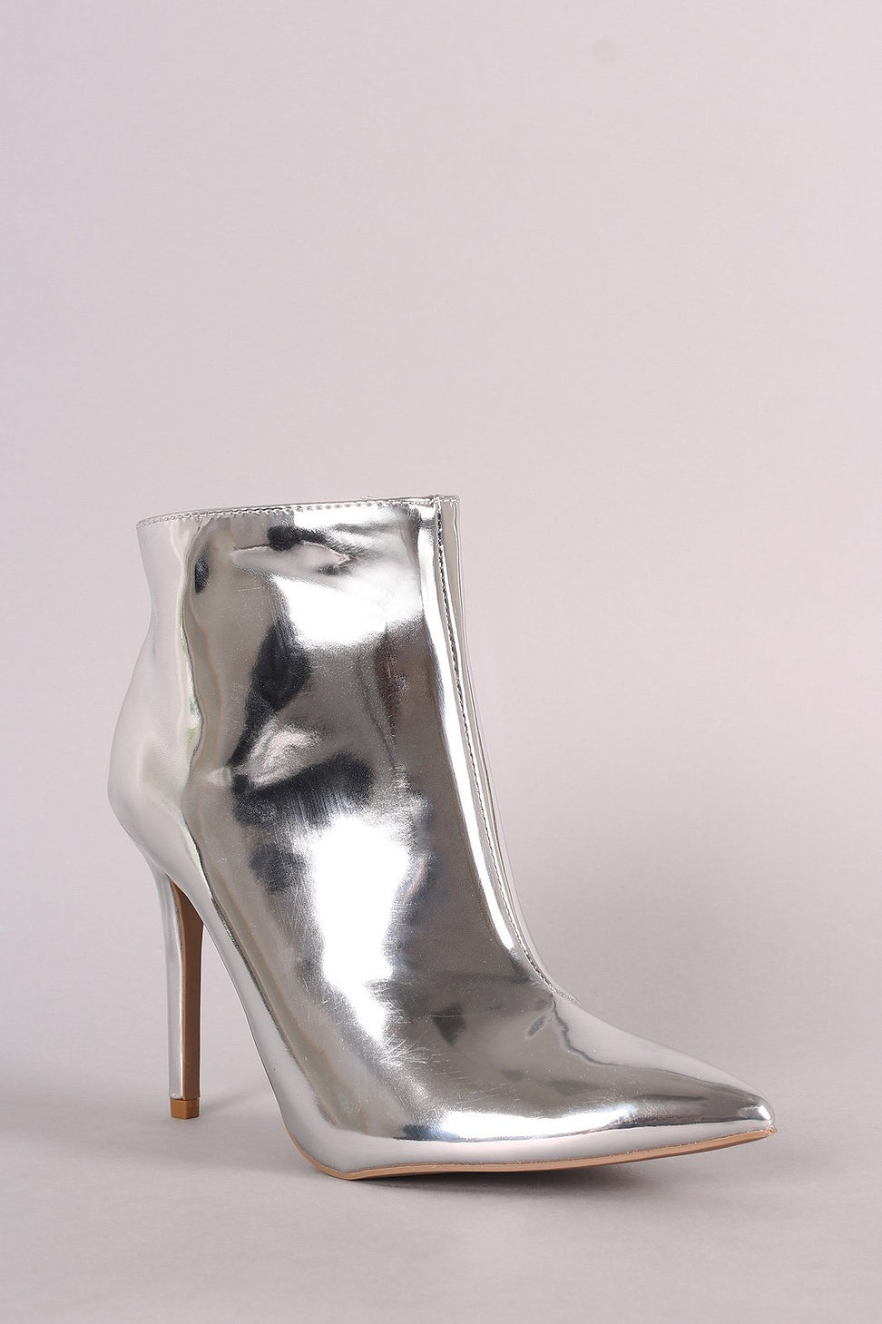 Qupid Metallic Pointy Toe Stiletto Ankle Boots