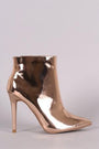 Qupid Metallic Pointy Toe Stiletto Ankle Boots