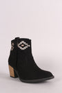 Qupid Embroidery Suede Chunky Heeled Ankle Boots