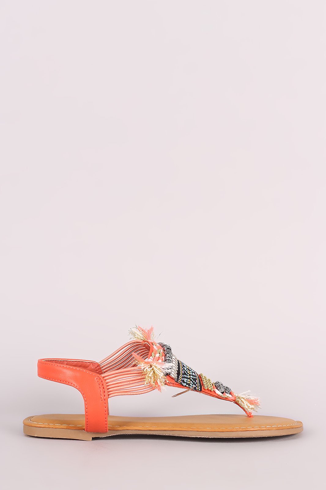 Bamboo Beaded Tapestry V-Strap Thong Flat Sandal