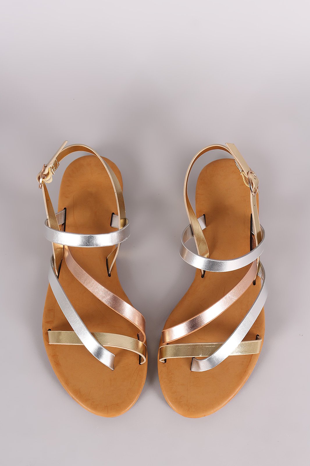 Bamboo Asymmetrical Strappy Slingback Flat Sandal