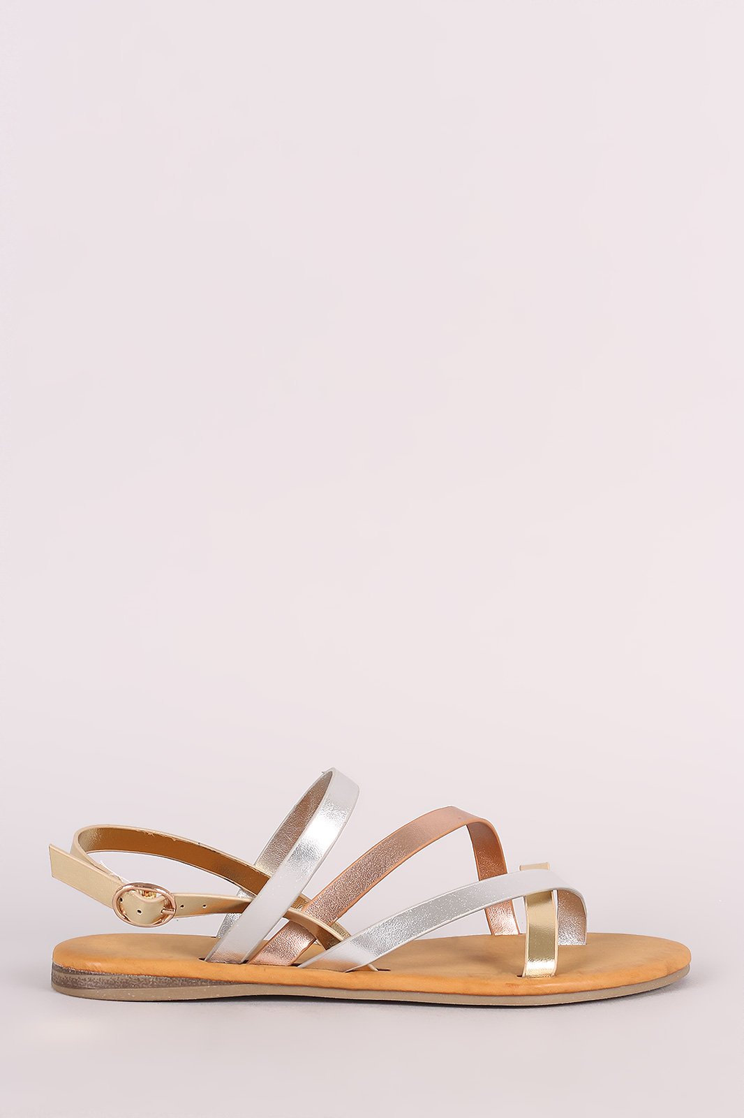 Bamboo Asymmetrical Strappy Slingback Flat Sandal