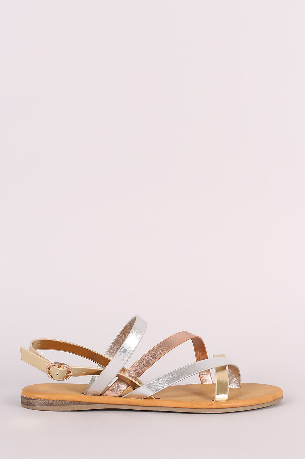 Bamboo Asymmetrical Strappy Slingback Flat Sandal