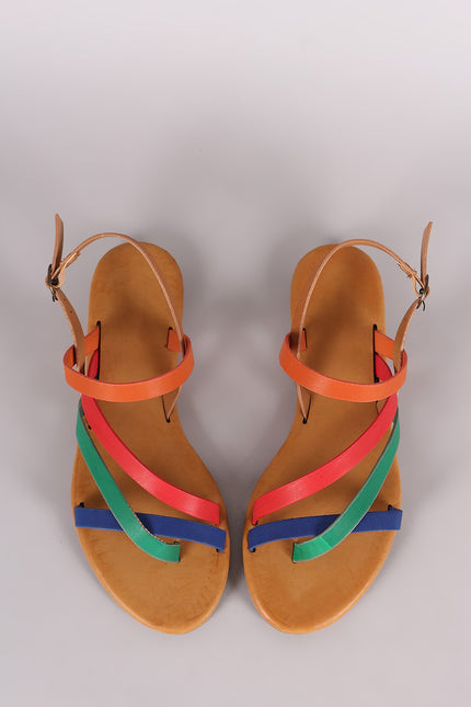 Bamboo Asymmetrical Strappy Slingback Flat Sandal