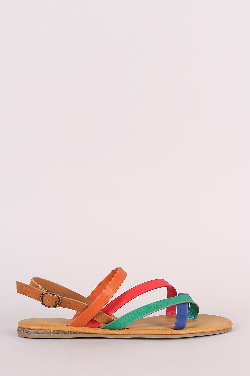 Bamboo Asymmetrical Strappy Slingback Flat Sandal