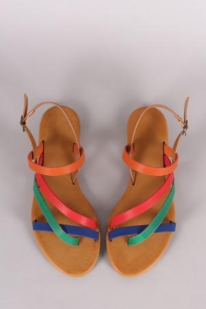 Bamboo Asymmetrical Strappy Slingback Flat Sandal