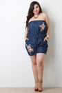 Floral Applique Tube Denim Romper - NoveltyOne