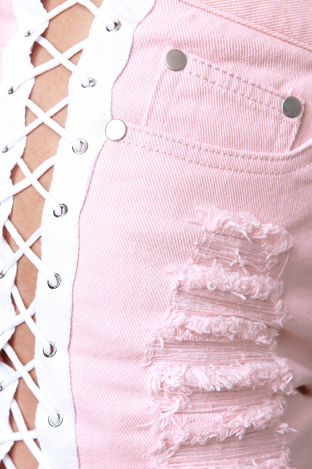 Side Lace-Up Distressed High Waisted Denim Shorts
