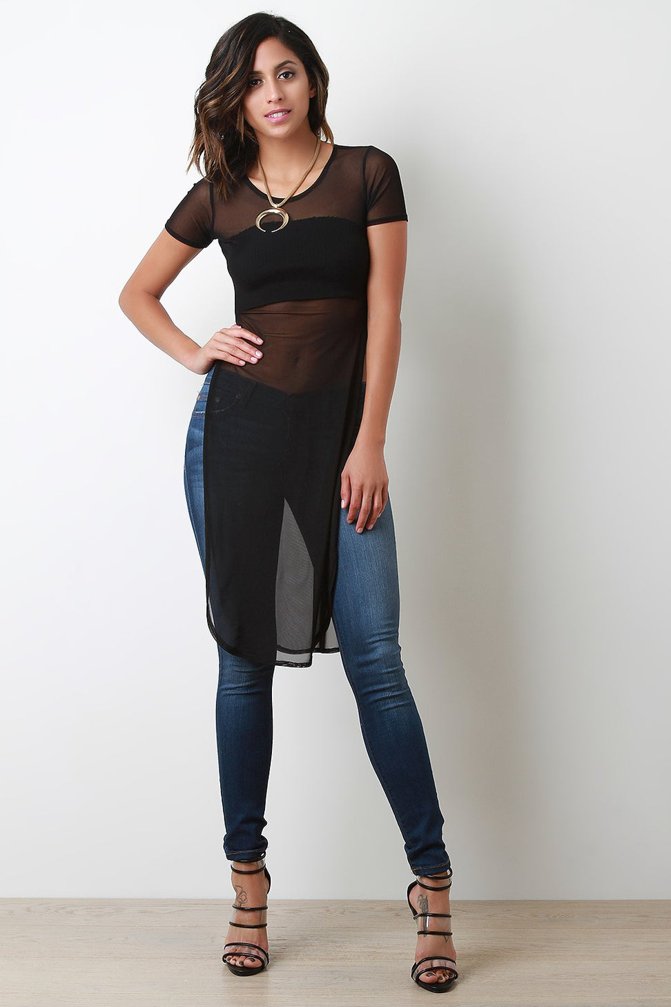 Long Line Semi Sheer Mesh Top - NoveltyOne