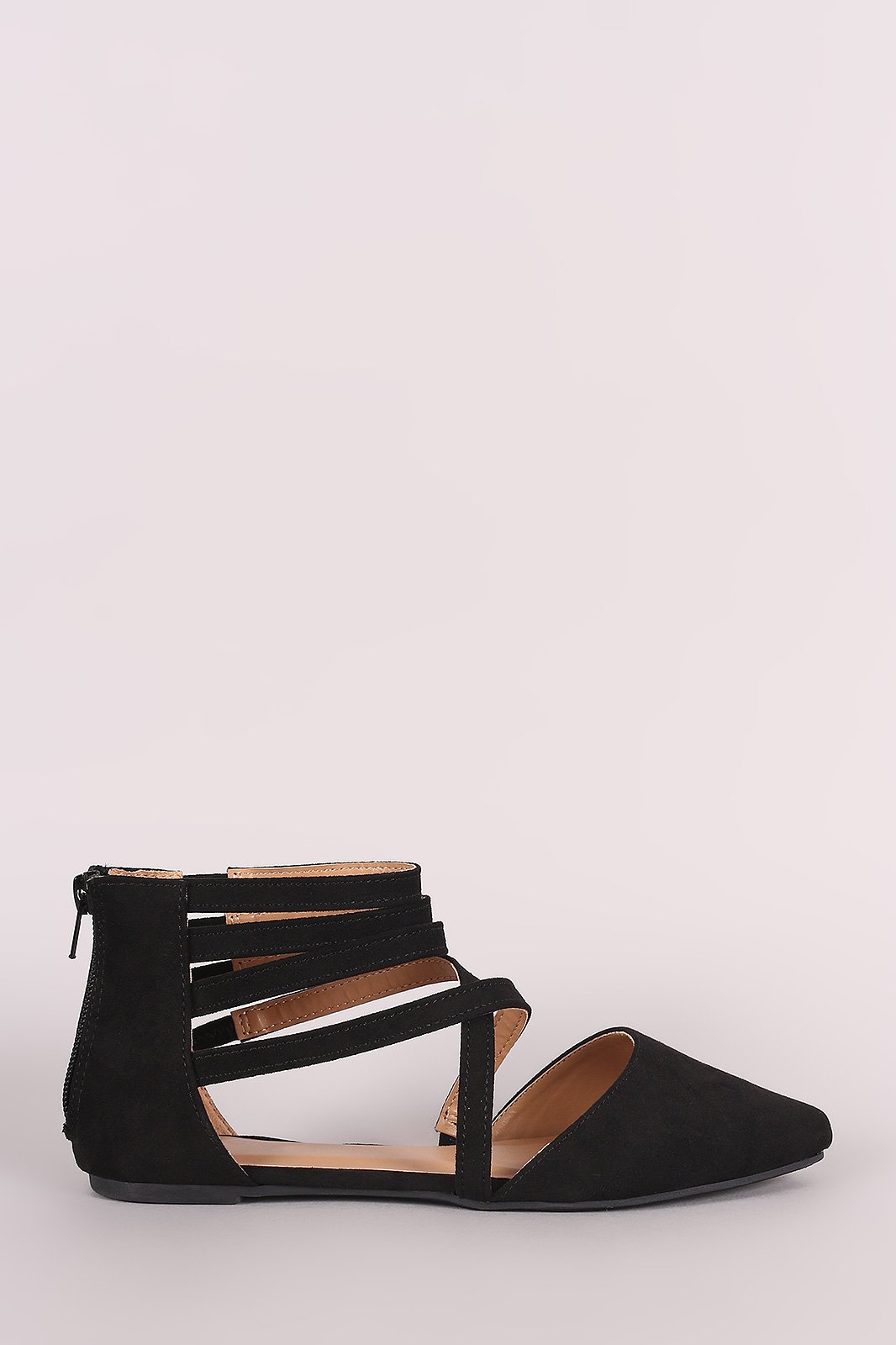 Bamboo Suede Caged Ankle Cuff Pointy Toe Flat