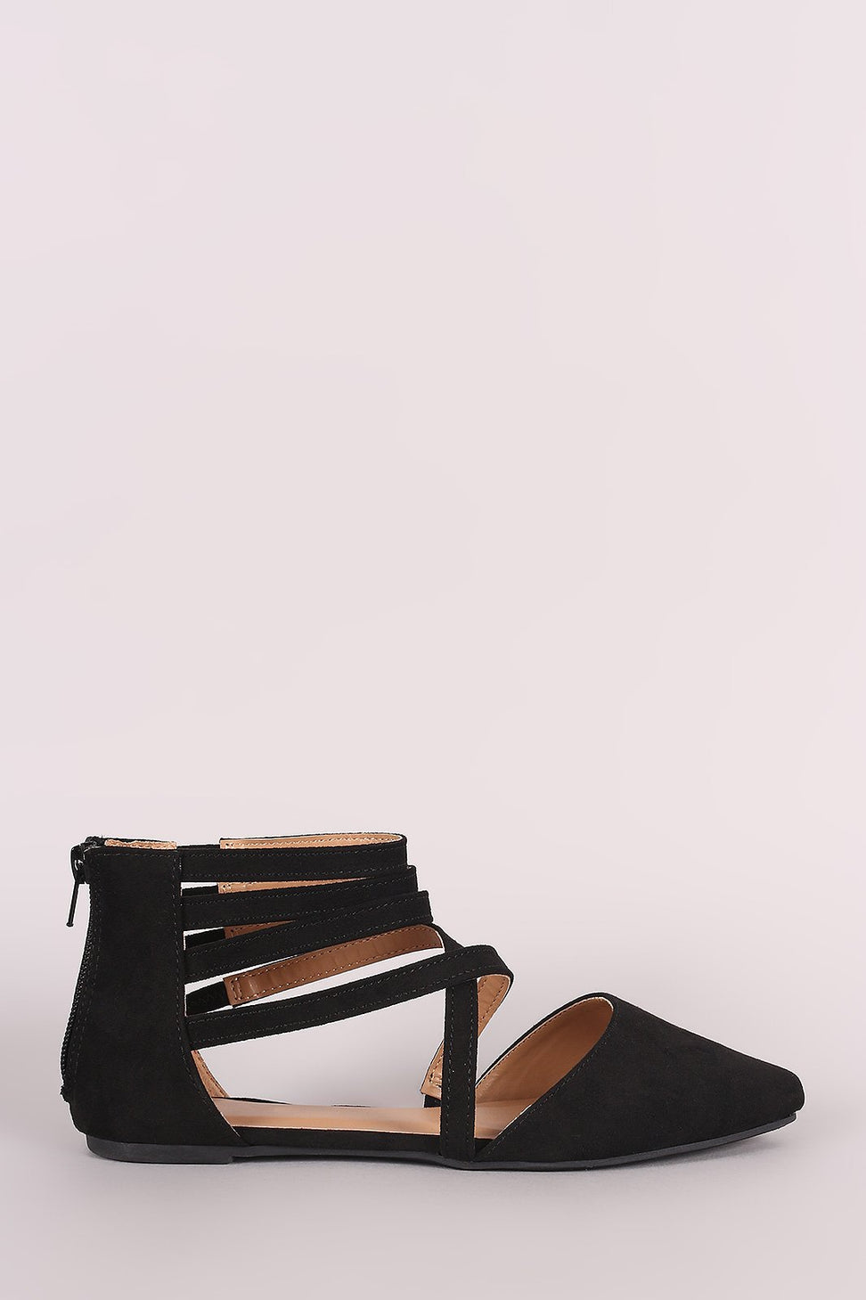 Bamboo Suede Caged Ankle Cuff Pointy Toe Flat