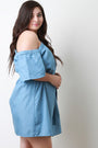 Chambray One Shoulder Waist Tie Shift Dress