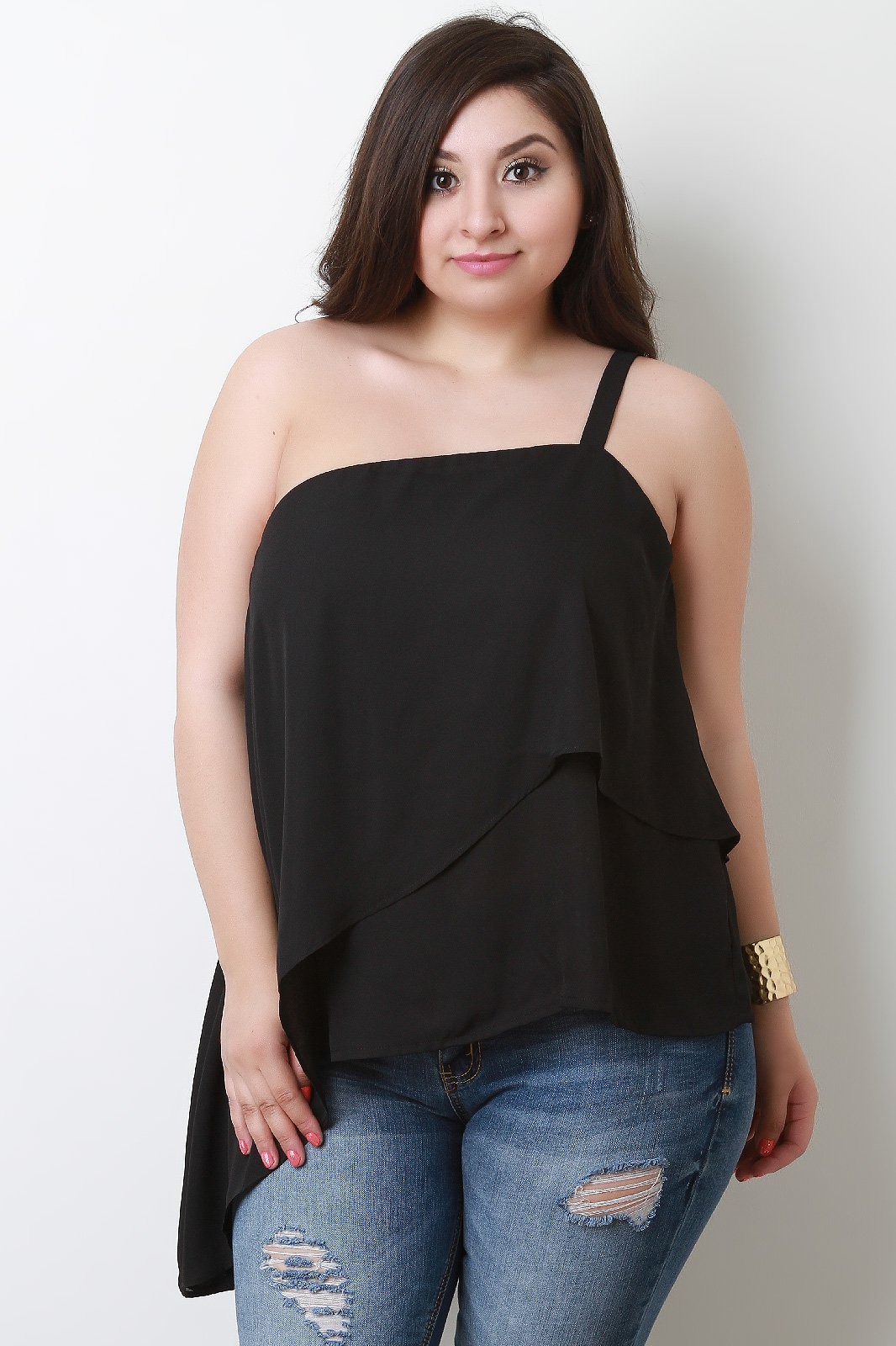 Asymmetrical One Shoulder Chiffon Top