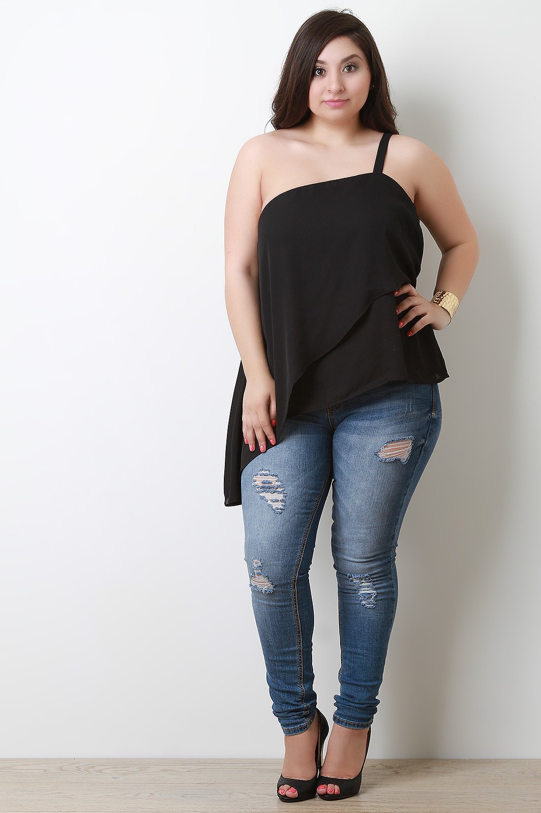 Asymmetrical One Shoulder Chiffon Top