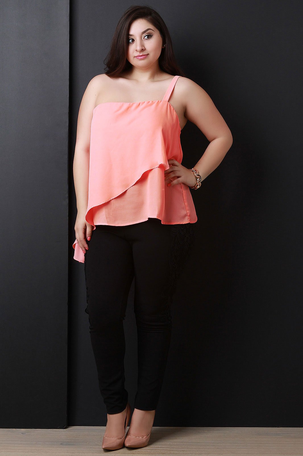 Asymmetrical One Shoulder Chiffon Top