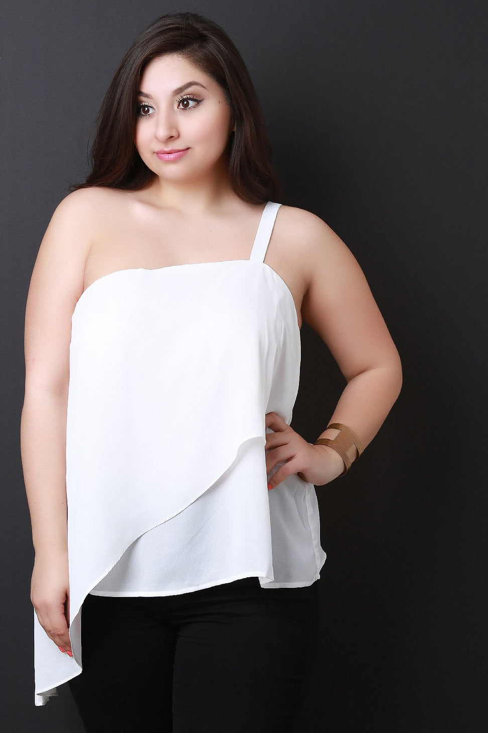 Asymmetrical One Shoulder Chiffon Top