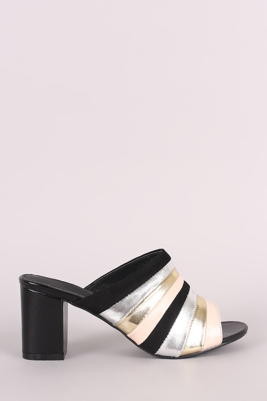 Colorblock Open Toe Chunky Mule Heel