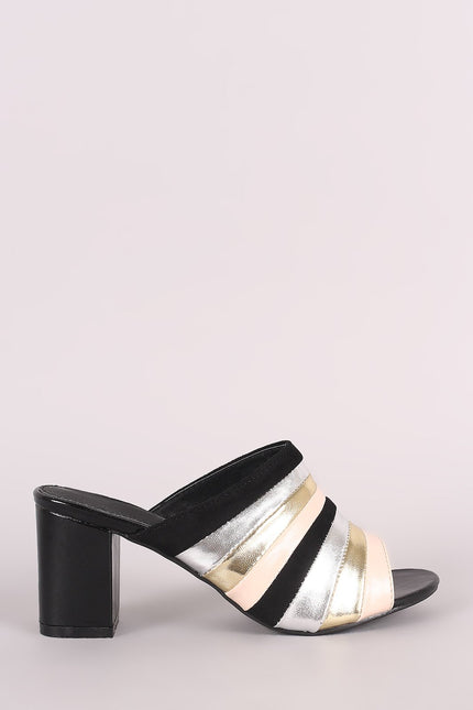 Colorblock Open Toe Chunky Mule Heel
