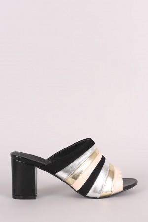 Colorblock Open Toe Chunky Mule Heel