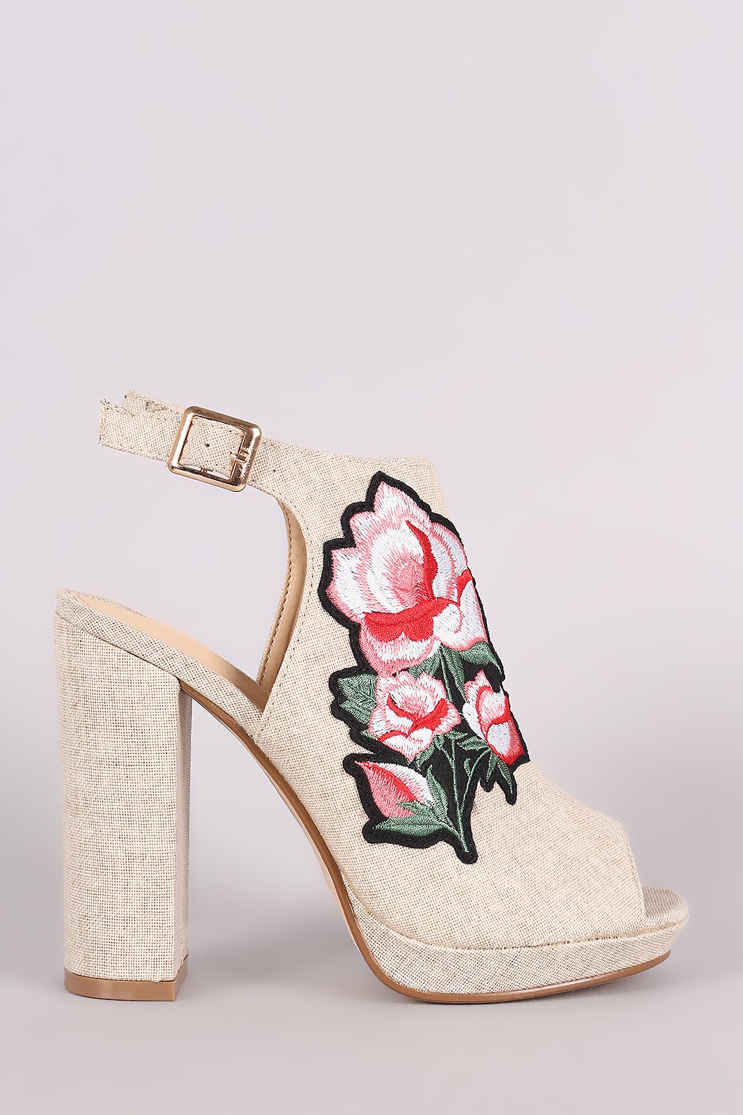 Floral Applique Peep Toe Mule Chunky Heel - NoveltyOne
