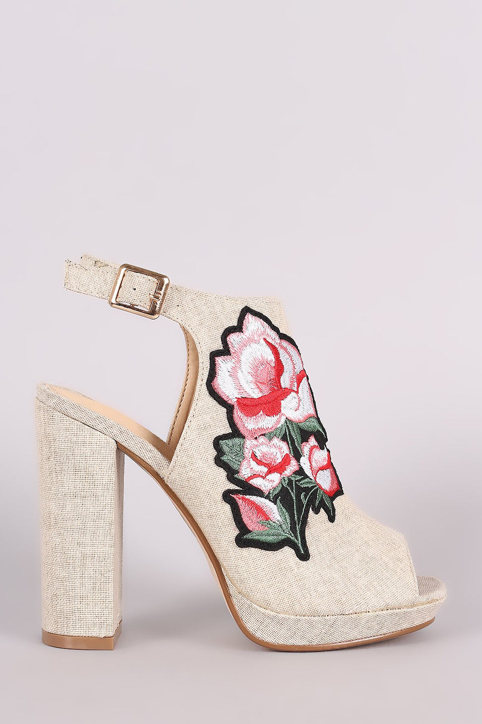 Floral Applique Peep Toe Mule Chunky Heel - NoveltyOne