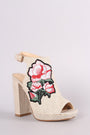 Floral Applique Peep Toe Mule Chunky Heel - NoveltyOne