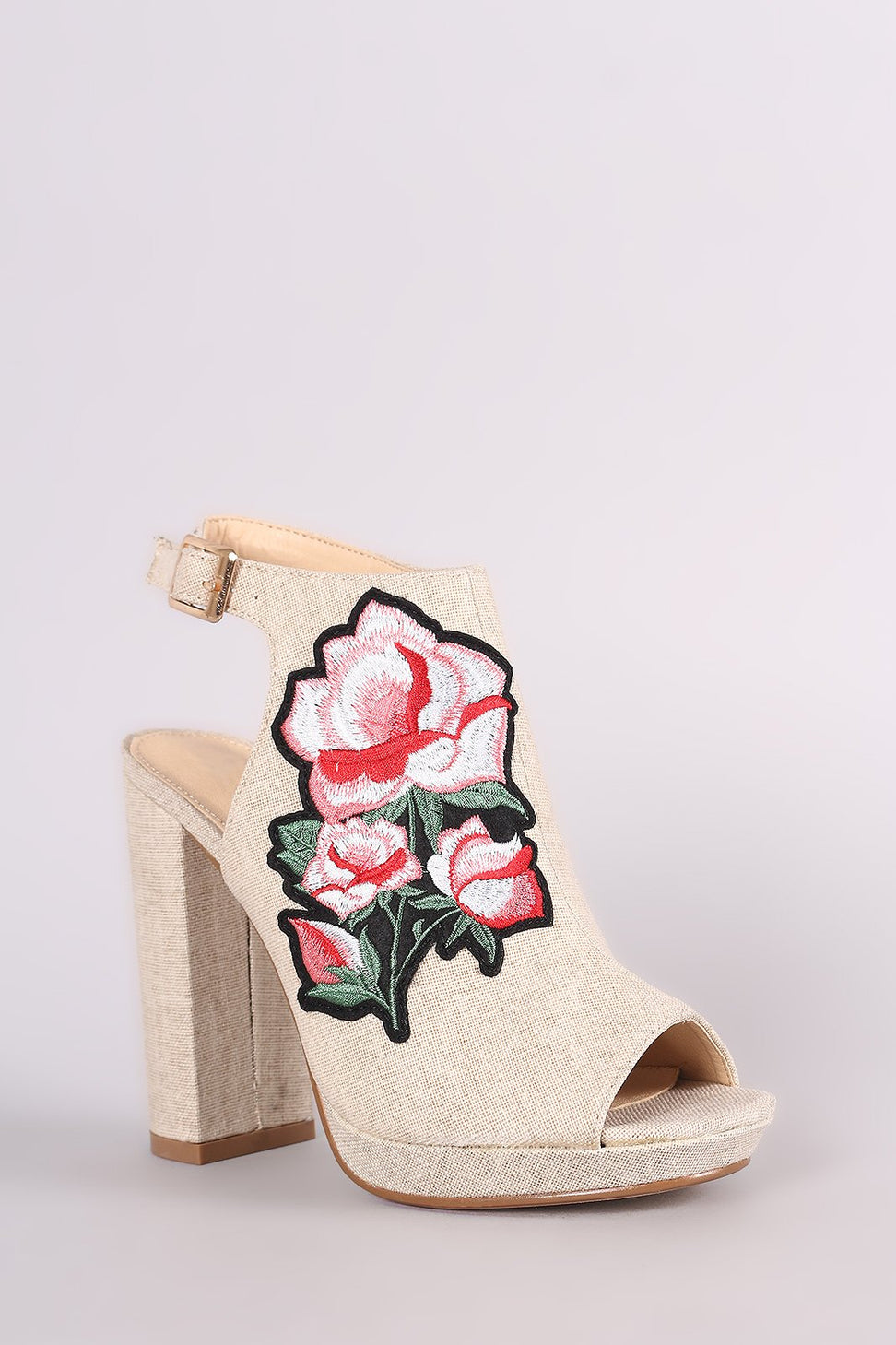 Floral Applique Peep Toe Mule Chunky Heel - NoveltyOne