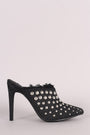 Denim Studded Pointy Toe Fringe Stiletto Mule Heel - NoveltyOne