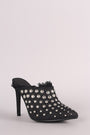Denim Studded Pointy Toe Fringe Stiletto Mule Heel - NoveltyOne