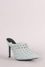 Denim Studded Pointy Toe Fringe Stiletto Mule Heel - NoveltyOne
