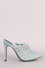 Denim Studded Pointy Toe Fringe Stiletto Mule Heel - NoveltyOne