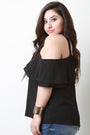 Chiffon Ruffled Cold Shoulder Top