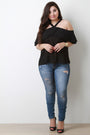 Chiffon Ruffled Cold Shoulder Top