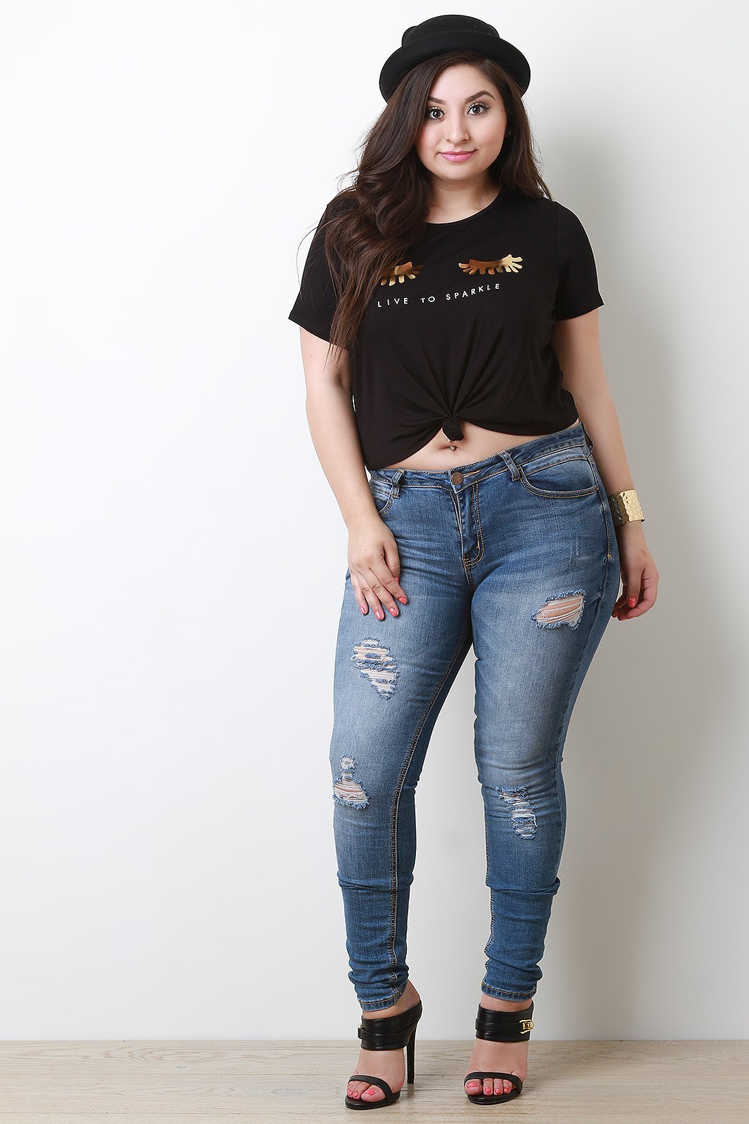 Live To Sparkle Knotted Hem Crop Top - NoveltyOne