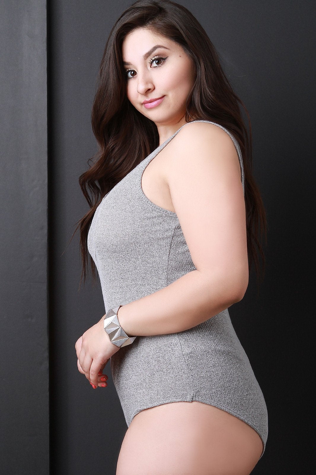 Marled Knit Sleeveless Zip-Up Bodysuit