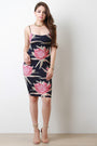 Ribbed Knit Floral Bodycon Dress