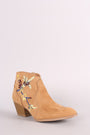 Qupid Suede Floral Embroidered Ankle Boots