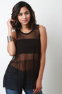 Semi-Sheer Polka Dot Mesh Sleeveless Shift Top