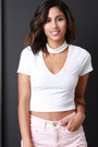 Mock Choker V-Neck Crop Top - NoveltyOne