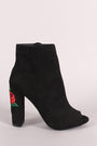 Wild Diva Lounge Peep Toe Floral Embroidery Chunky Heeled Booties