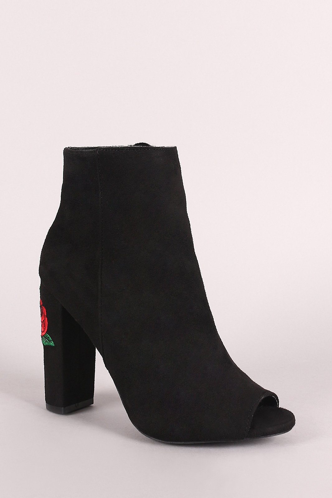 Wild Diva Lounge Peep Toe Floral Embroidery Chunky Heeled Booties