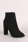 Wild Diva Lounge Peep Toe Floral Embroidery Chunky Heeled Booties