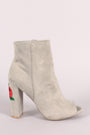 Wild Diva Lounge Peep Toe Floral Embroidery Chunky Heeled Booties