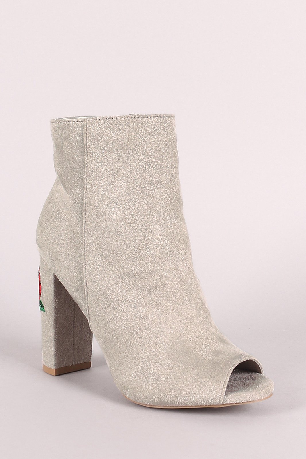 Wild Diva Lounge Peep Toe Floral Embroidery Chunky Heeled Booties