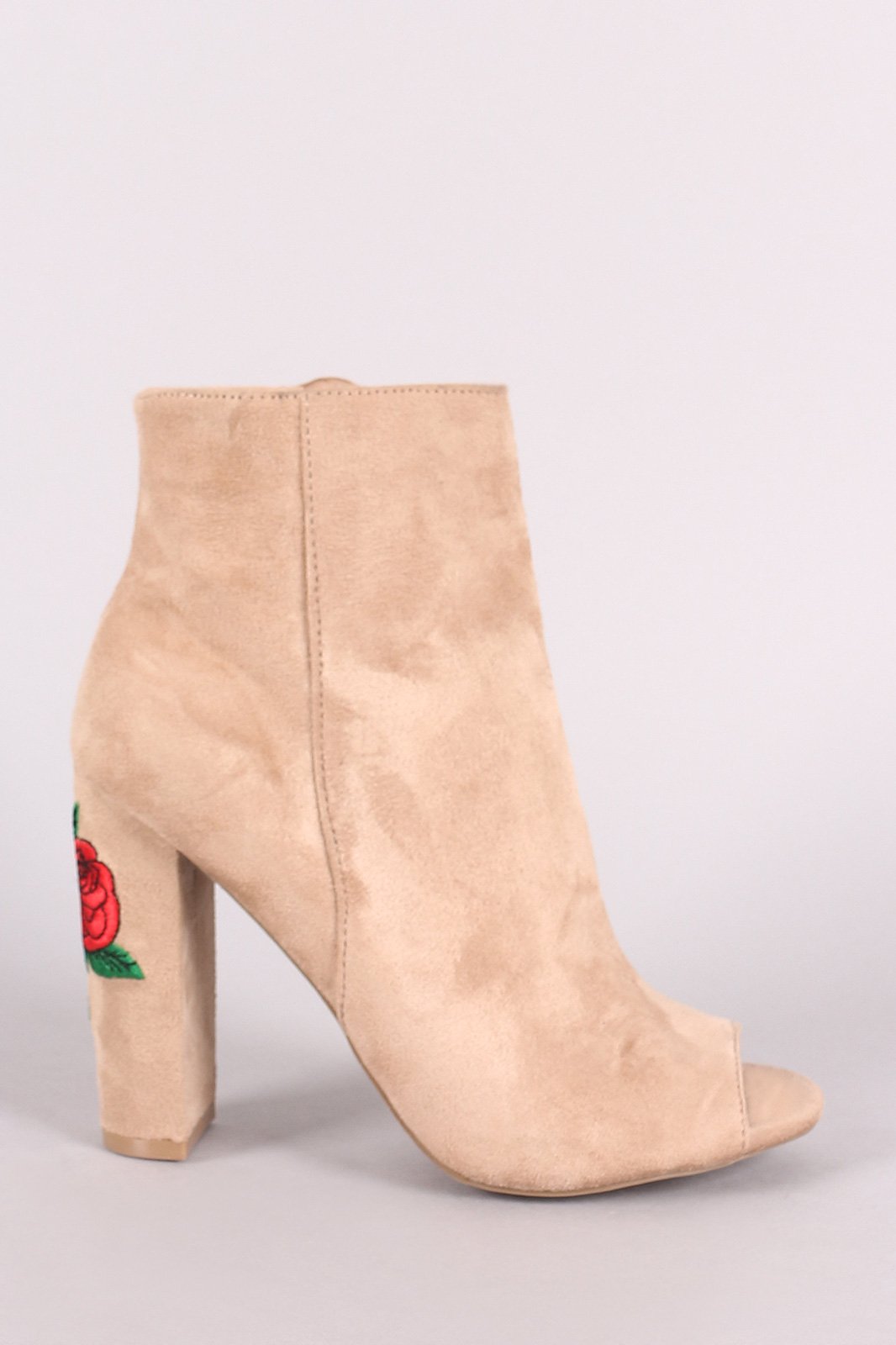 Wild Diva Lounge Peep Toe Floral Embroidery Chunky Heeled Booties