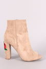 Wild Diva Lounge Peep Toe Floral Embroidery Chunky Heeled Booties